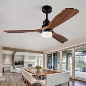 BOJUE 52 Inch Ceiling Fans with Lights and Remote Control, Outdoor Ceiling Fans for Patios; Black Ceiling Fan with Light for Bedroom Living Room, Solid Wood, 3CCT Dimmable, Memory Function