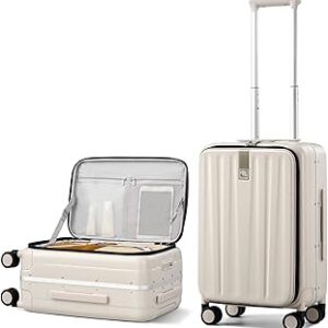Hanke 20 Inch Carry On Luggage with Wheels PC Hard Shell Suitcase Top Opening Aluminum Frame Travel Luggage Suitcases for Woman Men Gifts.(Ivory White)