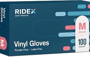 Ridex Disposable Gloves Latex-Free Clear Vinyl Gloves [100-Count] Powder-Free All-Purpose Gloves, Dispenser Box Gloves 100 Pieces - Size Medium Glove Medical