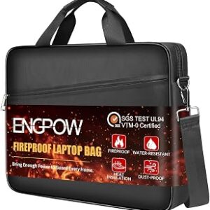 ENGPOW Laptop Bag, Fireproof 15.6 inch Messenger Bag Safe Storage for Laptop or Tablet, Computer Bag Carrying Case with Shoulder Strap&Handle, Dual Zipper, Mesh Pockets for Home Office Travel, Black | Fireproof, Laptop Safe