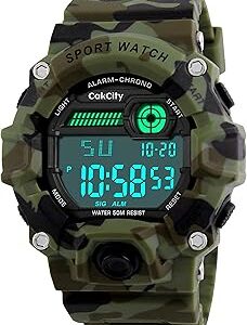 CakCity Boys Camouflage LED Sport Watch,Waterproof Digital Electronic Casual Military Wrist Kids Sports Watch with Silicone Band Luminous Alarm Stopwatch Watches