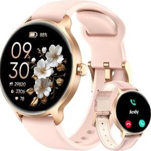 Smart Watch for Women, 1.27 AMOLED Screen Smartwatch with Answer/Make Call for iPhone/Android/Samsung, Fitness Tracker with 120+ Sport Modes, Heart Rate/Sleep/Health Monitor, IP68 Waterproof, 2 Bands