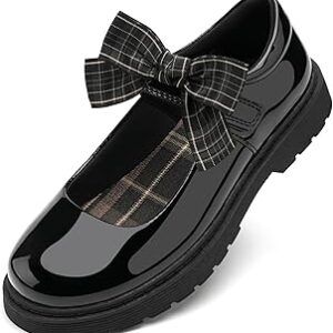 Stelle Girls Mary Jane Shoes Black School Uniform Flats Dress Shoes Detachable Bow Chunky Formal for Little/Big Kids
