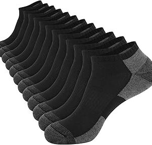 COOPLUS 12 Pack Mens Cushioned Ankle Socks, Low Cut Breathable Casual Socks (Shoe Size 6-11)