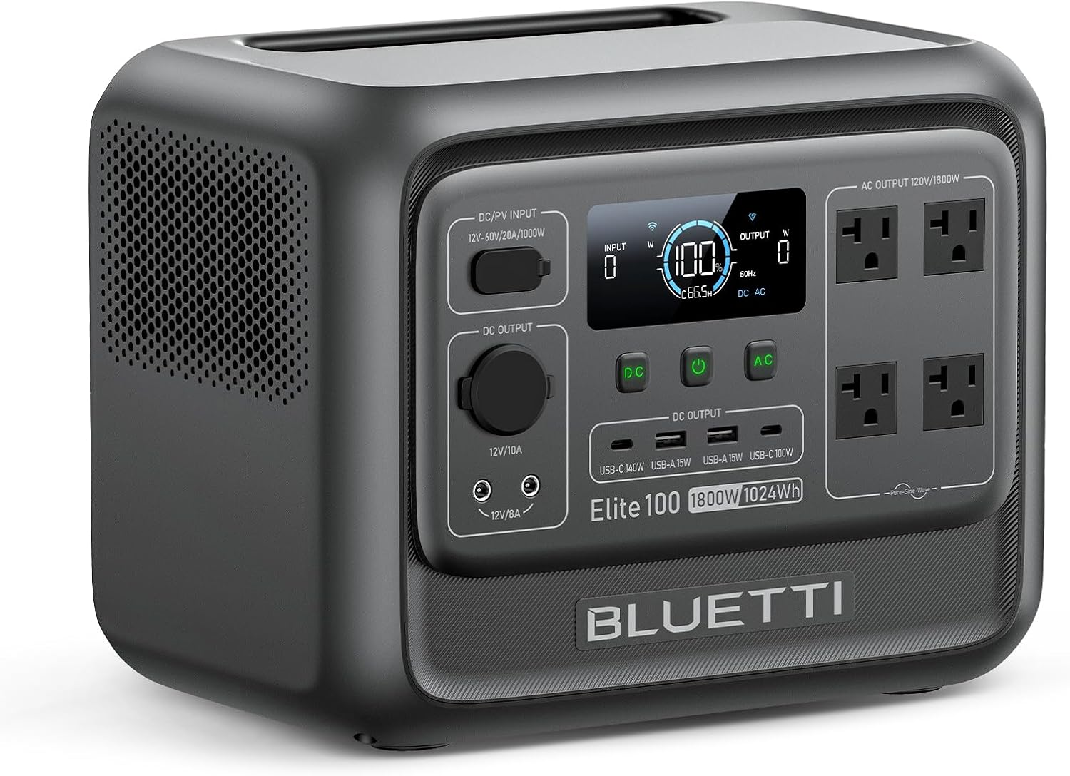 BLUETTI Elite 100 V2 Estación de Energía Portátil (2025 Nueva), Batería de Respaldo LiFePO4 de 1024Wh con 4 Tomas de CA de 1800W (3600W Pico)