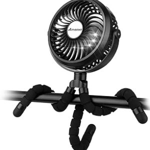 AMACOOL Battery Operated Stroller Fan, Baby Travel Essentials for Beach Disney, Newborn Boy & Girl Showers Gifts Registry Search, Rechargeable Clip On Fan for Car Seat Wagon Crib Bike Treadmill