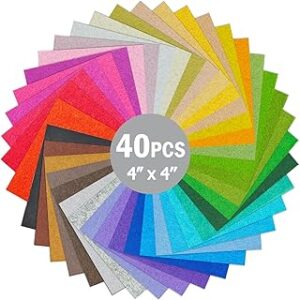 40PCS Felt Fabric Sheets Craft - 4x 4 Assorted Colors - 1mm Thick Square Nonwoven Felt Fabric for Crafts DIY
