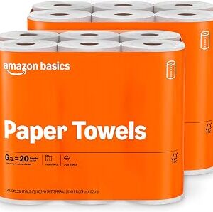 Amazon Basics 2-Ply Flex-Sheets Paper Towels, 12 Basics Rolls = 40 Regular Rolls, Everyday Value with 150 Sheets per Roll, Packaging May Vary