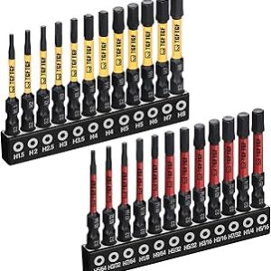 Impact Hex Head Allen Wrench Drill Bit Set, 24PCS, 2-inch (Metric & SAE), Premium S2 Steel 1/4 Hex-Shank Hex Bit Set, CNC Machined Magnetic Screwdriver Bit Set, Storage Box, Automotive Home