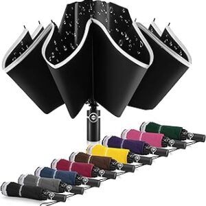 Bodyguard Inverted Umbrella - Large Windproof for Rain & Sun, Compact Reverse With Reflective Stripe, Teflon-Coated for Women Men, Travel Folding With Cover Bag