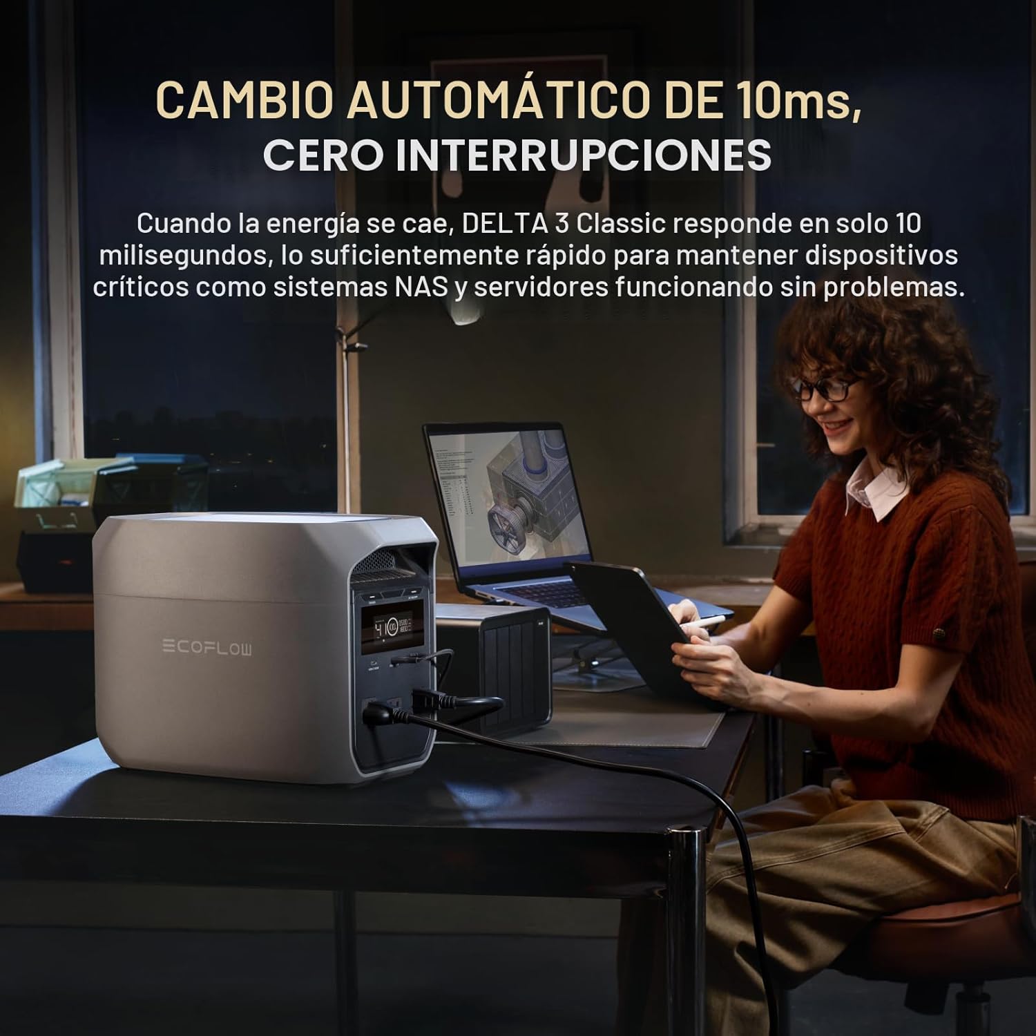 EF ECOFLOW Estación de energía portátil DELTA 3 Classic, batería LiFePO4 de 1024 Wh, salida de 1800W AC/100W USB-C - Imagen 3