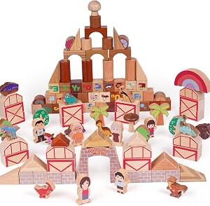 145-Piece Wooden Dinosaur Park Building Blocks Set – Montessori Educational Construction Toy Made from 10 Premium Hardwoods, STEM Learning Blocks for Toddlers & Kids Ages 3–6