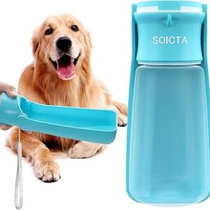 SOICTA Portable Dog Small Animals Water Bottle for Walking 19 OZ or 12 OZ Pet Water Bottles for Puppy Medium Large Dogs Little Animals Water Dispenser Dog Small Animals Water Bowl