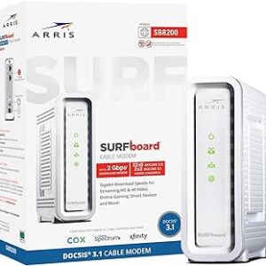 ARRIS SURFboard SB8200 DOCSIS 3.1 Multi‑Gig Cable Modem | 2 -1Gbps Ethernet Ports | Works with Xfinity, Cox, Spectrum | For Cable Internet Plans up to 2Gbps | Modem Only, Router Required