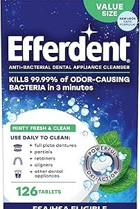 Efferdent Denture Cleaner Tablets – Dental Appliances, Aligners, Mouth Guard, and Retainer Cleaner Tablets, Minty Fresh & Clean, 126 Count