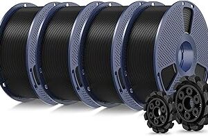 SUNLU PLA+2.0 3D Printer Filament Bundle, 4KG Upgrade PLA+ Filament 1.75mm, Tougher and Stronger, Dimensional Accuracy +/-0.02mm, 1KG per Spool, 4 Packs, 4KG Total, Black
