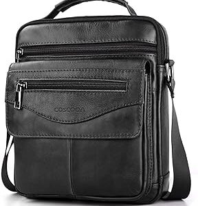 Men's Leather Crossbody Shoulder Bag - Messenger Satchel Travel Handbag