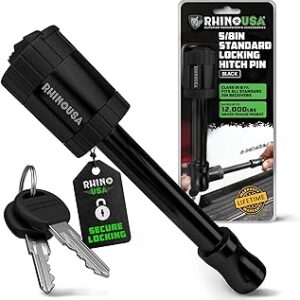 Rhino USA 2” Trailer Hitch Pin – Patented Locking Receiver Pin for Class III/IV Hitches – Weatherproof, Anti-Theft, Debris-Protected – Tow Truck Ready – Black 1PK