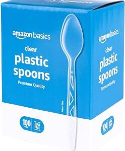 Amazon Basics Disposable Clear Plastic Spoons, Premium Quality, 100 Count, Large Pack