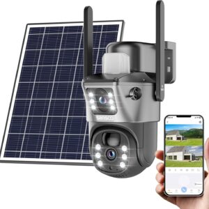 SANSCO Cámara de seguridad solar de doble lente 2K inalámbrica para exteriores