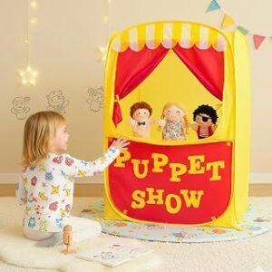 Alvantor® Pop Up Puppet Show Theater & Lemonade Stand, Pretend Playhouse Kids Play Tent, Puppet Stage Tabletop Sets for Toddlers Curtain Foldable, Indoor & Outdoor Children Drama 29X29X43H, 1 pc
