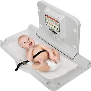 Alpine Wall Mounted Baby Changing Station - Horizontal Baby Changing Table Foldable Diaper Tables with Safety Strap for Commercial Bathroom, ADA Complaint (Hardware Included) White Gray