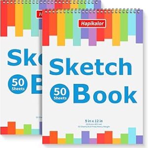 9 x 12 Sketch Book, 2-Pack 50 Sheets Spiral Bound Art Sketchbook, Acid Free Artist Drawing Book Paper, Art Supplies for Adults Kids, Craft Activities, Sketch Paper for Drawing Coloring Sketching