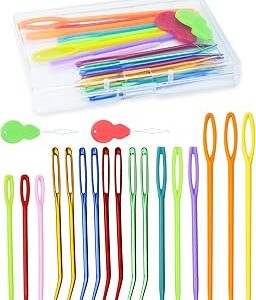 FIVEIZERO 19 Pcs Yarn Needles Set, Assorted Yarn Needles Bent Tapestry Needle Weaving Needle Darning Needles Plastic Needles Large Eye Blunt Knitting Needles for Sewing Crochet 03