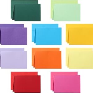 Silunkia 100 Packs 10 Assorted Colors Blank Note Cards and Envelopes 4 x 6 Heavyweight Folded Cardstock and A4 Envelopes Self Seal for Invitations, Wedding, DIY Greeting Cards, Birthday, Baby Showers