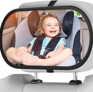 Baby Car Mirror, Safety Car Seat Mirror for Rear Facing Infant, Clear Wide View, 360°Rotation, Easily Observe the Baby Move, Secure, Shatterproof, Crash Tested and Certified (Black)