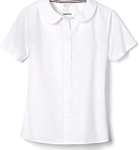 French Toast Peter Pan Collar Short Sleeve Blouse (Girls Standard & Plus Sizes), Blue,
