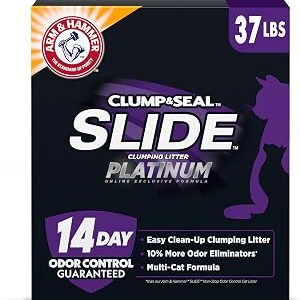 ARM & HAMMER Clump & Seal SLIDE Platinum Multi-Cat Clumping Cat Litter, Easy Clean Technology with No Scrubbing, 14-Day Odor Control, 37 lbs