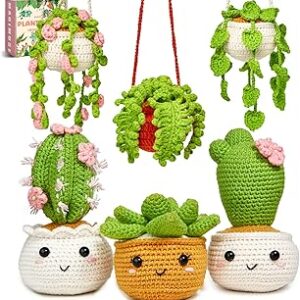 MAGIMUSE Crochet Kit for Beginners, Crochet Starter Kits, Amigurumi Craft Knitting Crocheting Kits with Step-by-Step Video Tutorials, 6 Pack Hanging Potted Plants Family(40%+ Yarn