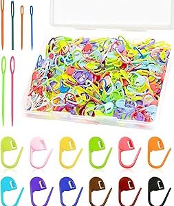 300pcs FIVEIZERO Stitch Markers with 6 pieces of large blunt sewing needles,colorful knitting markers,plastic crochet hook clip,bulk Crochet hook markers for knitting stitch locking clip crochet hooks