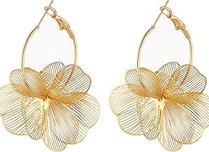 Dangle Flower Earrings for Women Statement Trendy Hoop Earring Floral Drop Earrings Jewelry