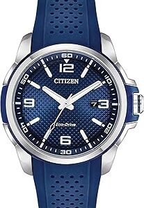 Citizen Men's Eco-Drive Weekender Watch in Stainless Steel with Blue Polyurethane Strap, Blue Dial (Model: AW1158-05L)