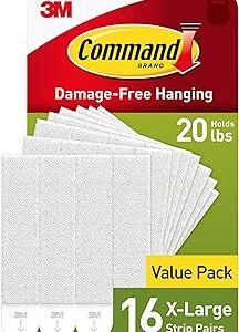 Command 20 lb XL 16 Pairs Heavyweight Picture Hanging Strips (32 Strips), Damage-Free Hangers for Picture Frames, No Tools Required, Ideal for Home Room Wall Decor, White Adhesive