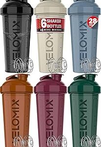 VELOMIX -6 PACK- 28 oz Protein Shaker Bottle for Protein Mixes - 6x Wire Whisk | Leak Proof Shaker Cups for Protein Shakes | Protein Shaker Bottle Pack | Protein Shake Cup (Earth Tones Collection)