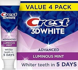 Crest 3D White Advanced Luminous Mint Teeth Whitening Toothpaste, Crest Toothpaste, 3.7 oz Pack of 4 - Helps Remove Surface Stains, Whitens Teeth, Strengthens Tooth Enamel, Protects Against Cavities