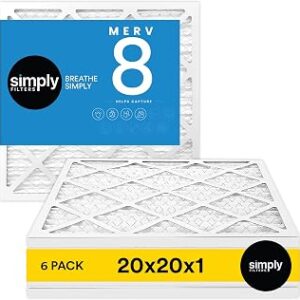 Simply 20x20x1 Air Filter, Merv 8, MPR 600, 6 Pack, Furnace Air Filter for HVAC (Actual Size: 19.75x19.75x0.75) DUST, Pet, & Allergy Control