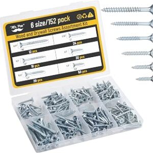 Mr. Pen- Wood Screws Assortment Kit, 152 pcs, Silver, Phillips Tips, Assorted Wood Screws, 6 Sizes (2”, 1-1/2”, 1-1/4”, 1”, 3/4”, 1/2”)