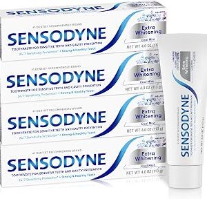 Sensodyne Extra Whitening Sensitive Teeth and Cavity Prevention Whitening Toothpaste, Amazon Exclusive, Cool Mint, Amazon Exclusive- 4 Ounces (Pack of 4)