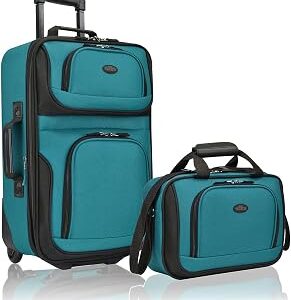 U.S. Traveler Rio Lightweight Softside Rolling Carry-on Suitcase, 2-Wheel Set, Teal