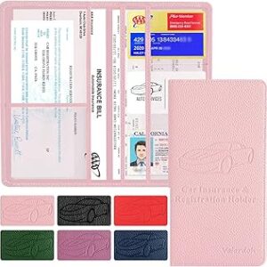 Valardoh Premium Car Registration and Insurance Card Holder, Car Document Holder for Cards, Driver License & other Essential Documents (Pink)