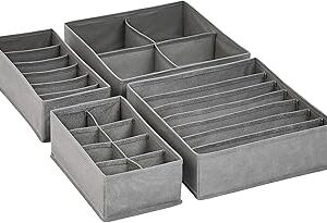 Amazon Basics Dresser Drawer Storage Organizer for Undergarments, Set of 4, Gray | Set of 4
