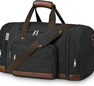 Wohlbege Duffle Bag for Travel,Overnight Weekend Gym Carry On Luggage Bag, 50L Canvas Travel Duffel Bag for Men Women, Expandable Spacious Travel Duffel Bag, Black