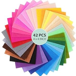 42 pcs Felt Fabric Sheet 4x4 Assorted Color DIY Craft Squares Nonwoven 1mm Thick