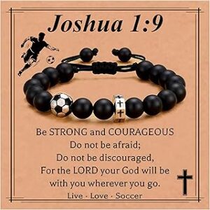 Baseball/Basketball/Football/Soccer Bracelet for Boys Cross Beaded Bracelet Gifts for Son Grandson Players Team Fan Friends,First Communion Christian Graduation Gifts for Teens Boys