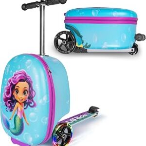Hardshell Kids Ride-On Luggage with Scooter Suitcase – Carry-On Compliant with LED Light-Up Wheels – Fun and Functional Travel Companion for Children Ages 5–12