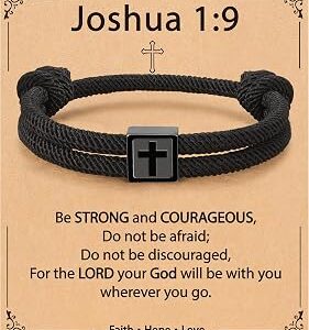 Cross Bracelet for Boys Men- Adjustable Rope Bracelet Christian Religious First Communion Confirmation Baptism Jewelry Gifts Ideas for Teen Boys Kids